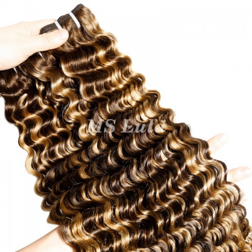 #4/27 Honey Blonde Highlight Deep Wave Virgin Human Hair Bundles | Human Hair Wig | Lace Front